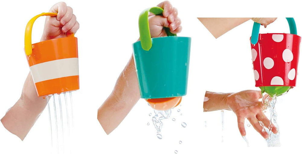 Hape Set găleată colorată | Jucărie de baie cu roată de apă din trei piese pentru copii mici, multicoloră Jucarii Bebe Naty Shop