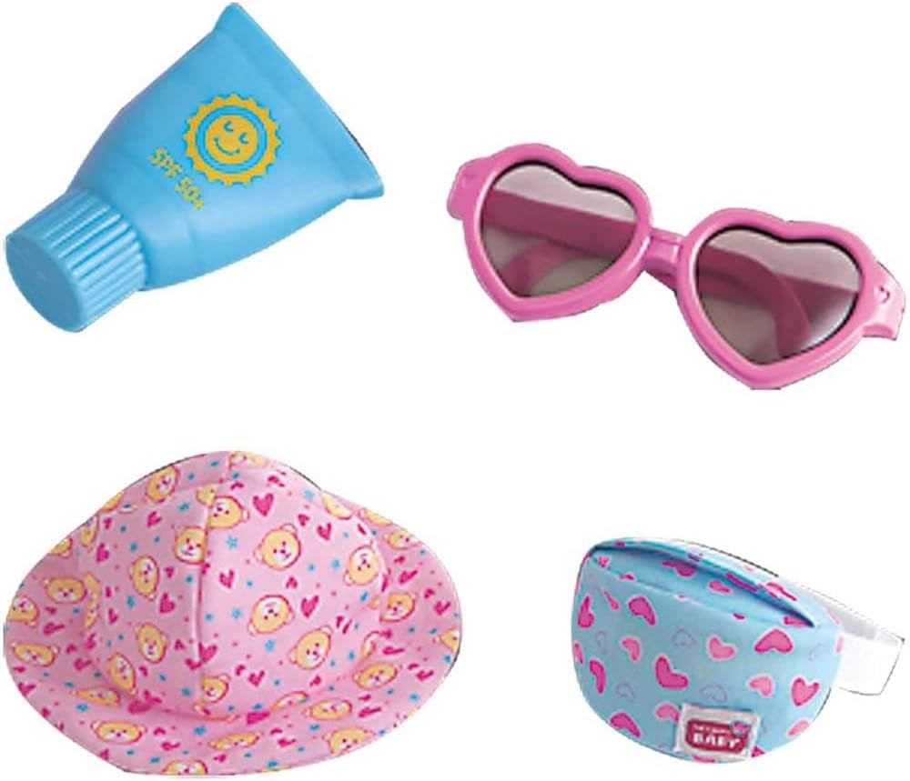 Simba 105560005 - New Born Baby, set de vară pentru păpuși, pălărie de soare, ochelari și tub de cremă, cu geantă cool, roz Papusi Naty Shop