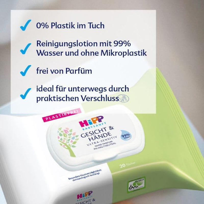 HiPP Baby bløde vådservietter til ansigt og hænder, pakke med 12 (12 x 20 stykker)