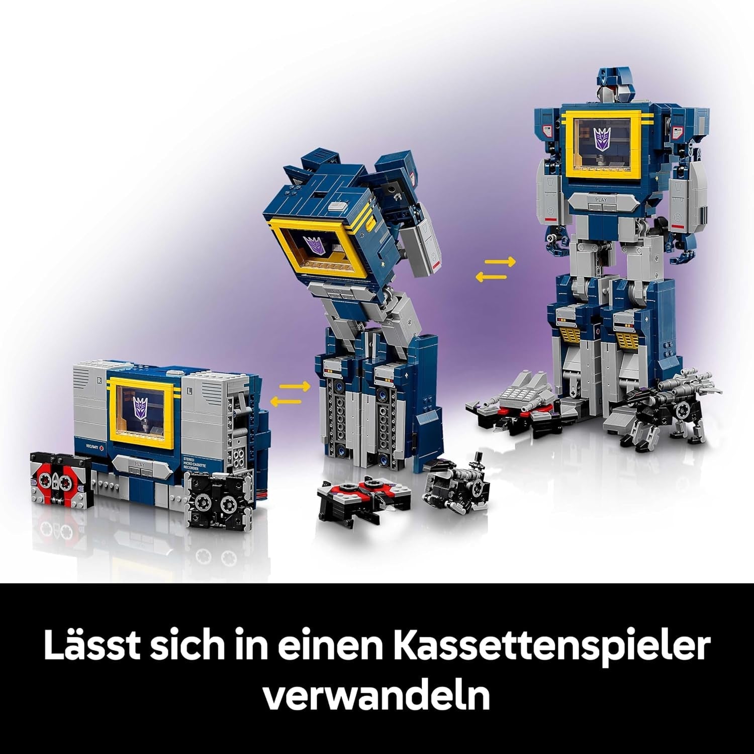 LEGO Icons Transformers: Soundwave Set für Erwachsene - Modellbau mit verwandelbaren Figuren inkl. Laserbeak & Ravage sowie einem Soundstein - Sammlerstück & Geschenk für Fans - 10358