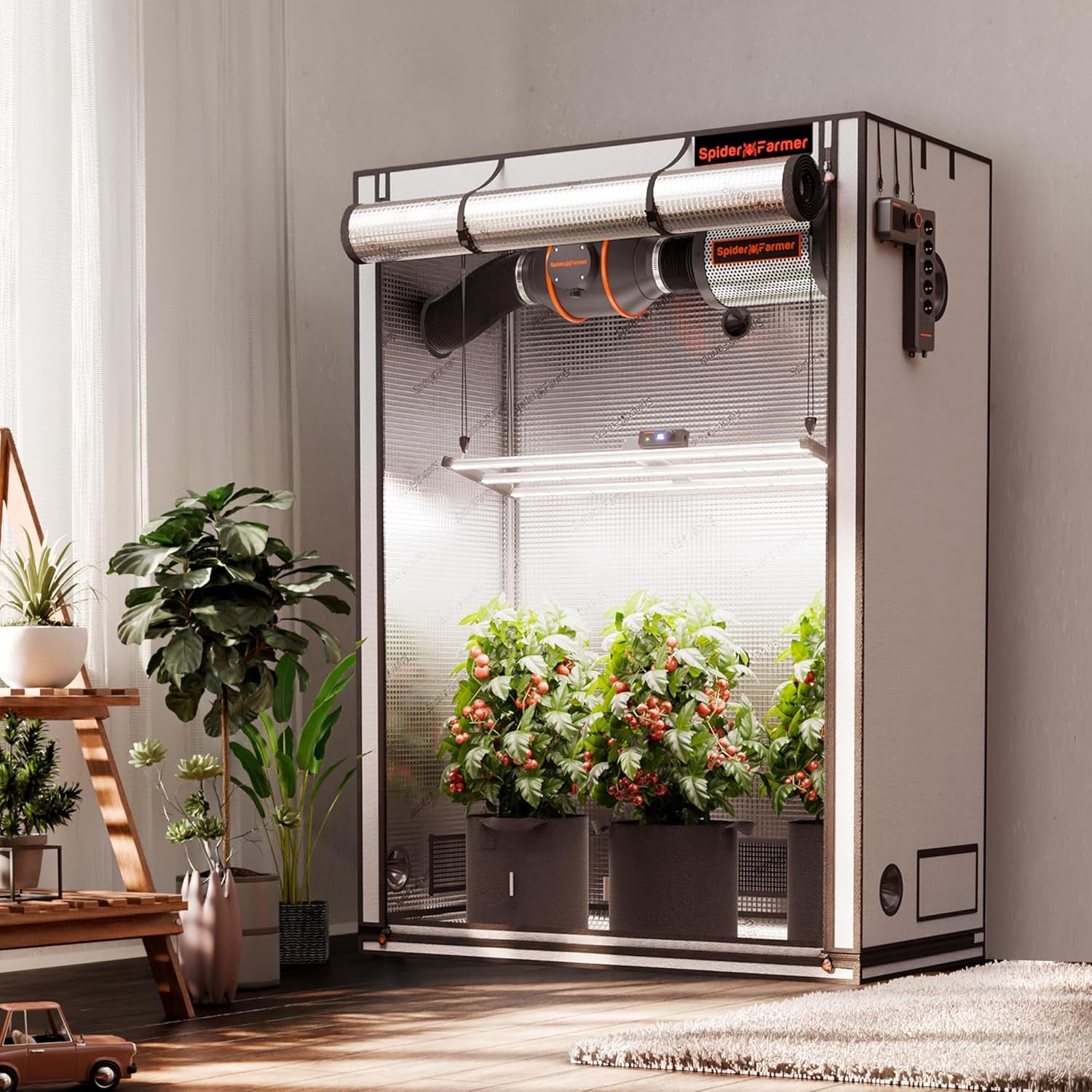 Spider Farmer Pro 70x140x200cm voksetelt med rulledør, observationsvindue, aftageligt gulvpanel, Mylar 2000D stof, til indendørs hydroponics med SF4000, G4500, SE4500