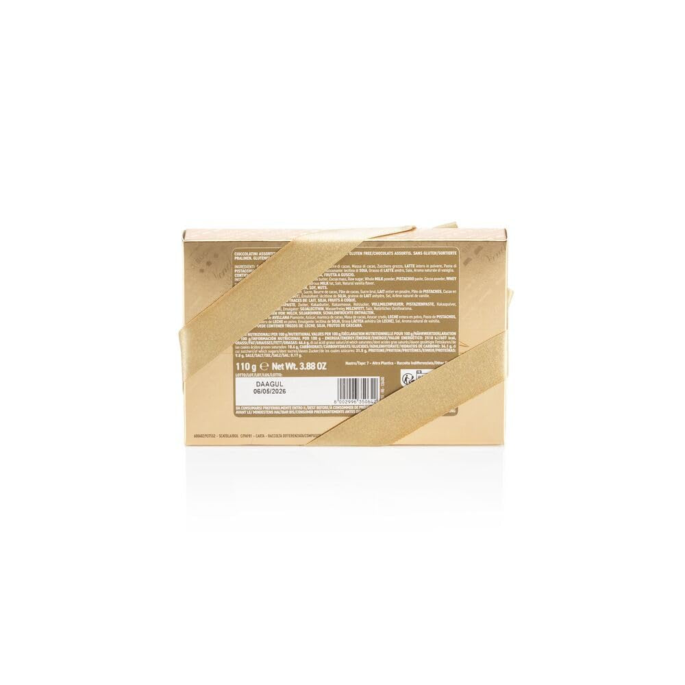 Venchi, Cutie cadou aurie cu ciocolată Gianduiotti asortată, 110 grame Bomboane de Ciocolata Naty Shop