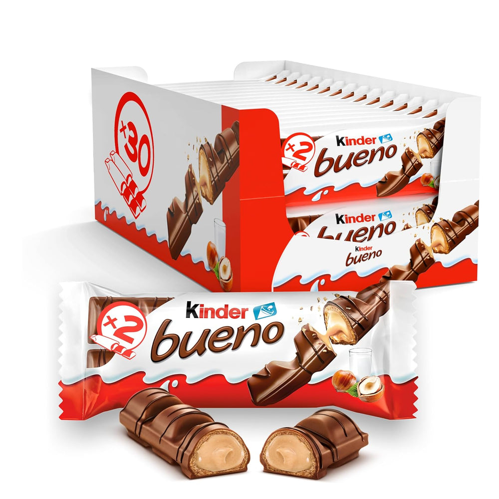 Kinder Bueno Mini - Crunchy Wafer chokoladebarer, mælkecreme og hasselnødder og fin mælkechokolade - Karnevalsgodbidder - 1 pose mini individuelt indpakkede stænger (1 x 108 g)