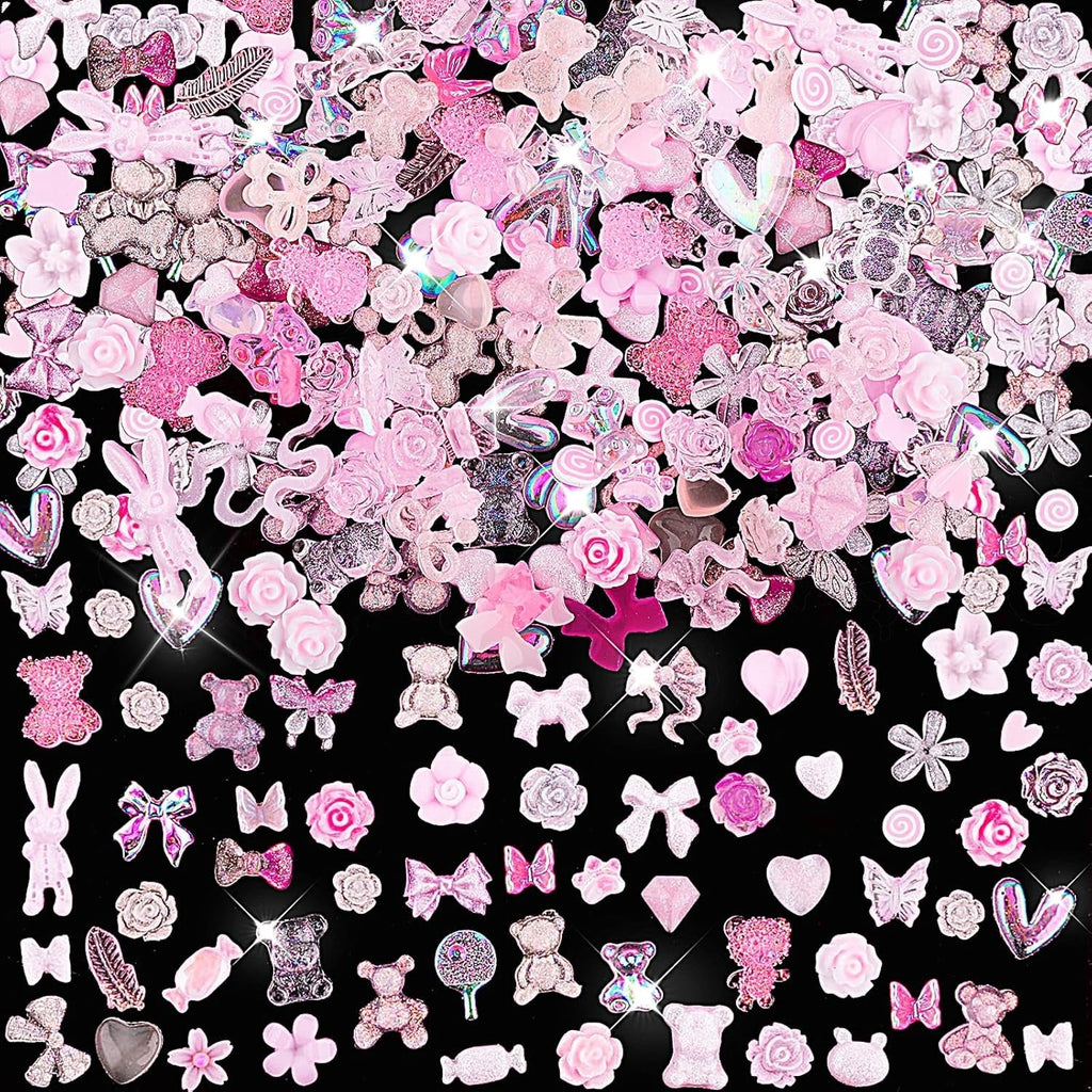 200 piese Nail Art Charms 3D Nail Art Decoration Set Arc Nail Pendant Roz Stil Mixt Arc Floare Ursuleț Acadea În formă de Inimă Nail Art Decorare DIY Craft Nail Design