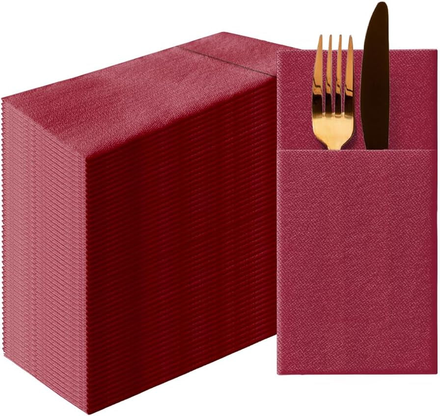 PAW - Șervețele pentru tacâmuri Airlaid - Fabric-like (39 X 40 Cm 1/8 fold) | 50 bucăți | Horeca | Ideal pentru nuntă, botez, comuniune, aniversare | Buzunare pentru tacâmuri | Gri