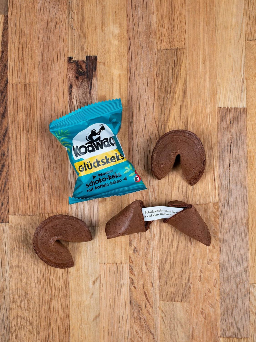 Fursecuri Koawach Fortune Happy Moments Chocolate Vegan – Fursecuri cu ciocolată, ambalate individual – Sustenabile, organice și echitabile – Fursecuri Guarna cu cafeină