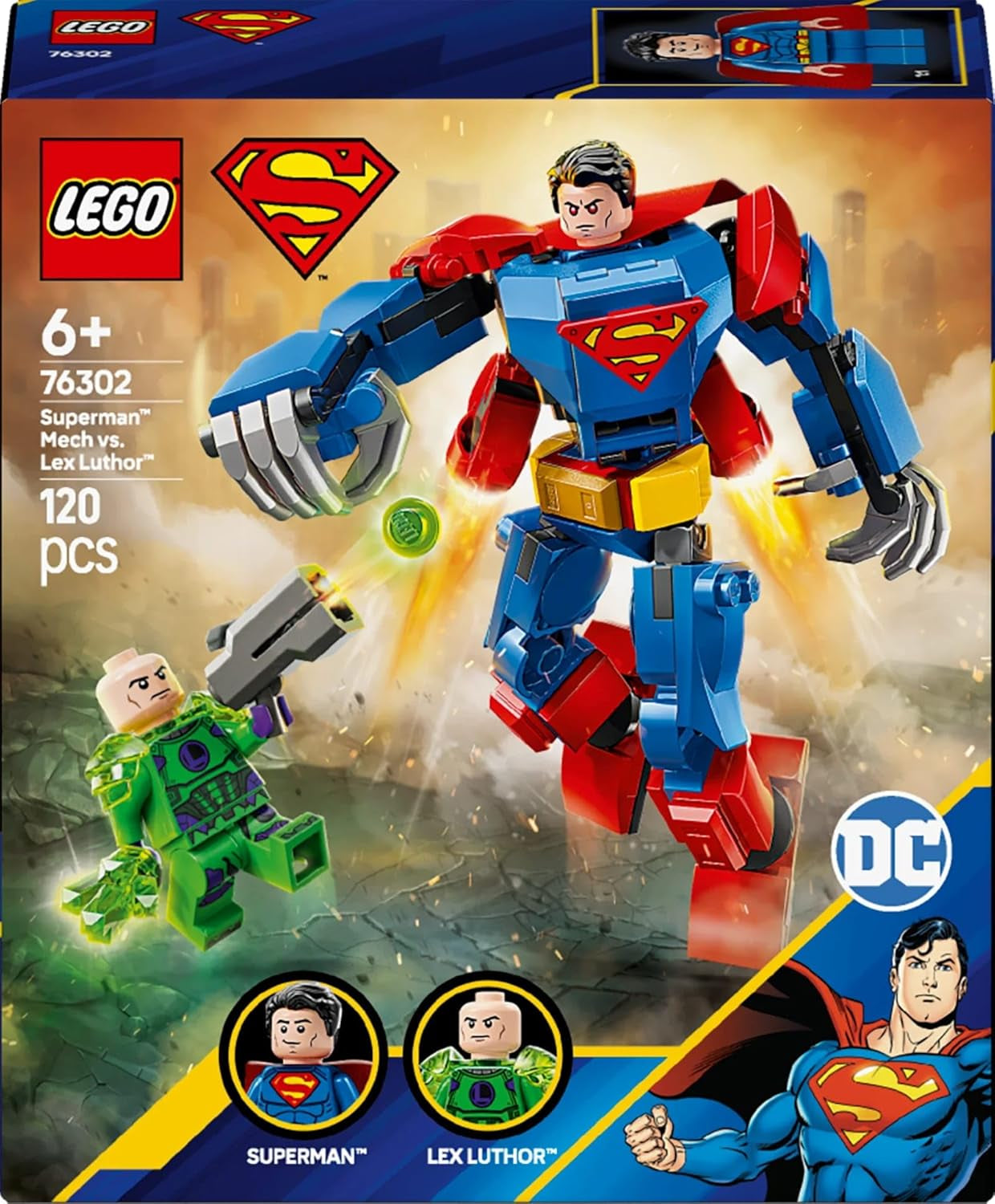 LEGO DC Superman Mech vs. Lex Luthor - Superheltelegetøj med 2 minifigurer - Bygbar actionfigur med bevægelige arme, ben og fingre - Gave til drenge og piger i alderen 6+ 76302 Byggesæt Besuche den LEGO-Store
