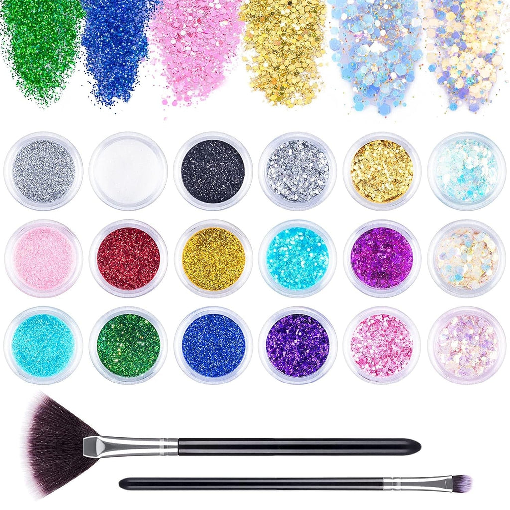 24 Farben Glitzer Set Mit Blattgold Und Glitzerpulver, Nageldesign Zubehör Pailletten Basteln Nail Art Glitter Mit Pinsel Für Nägel Gesicht Körper DIY Nagelkunst Make Up