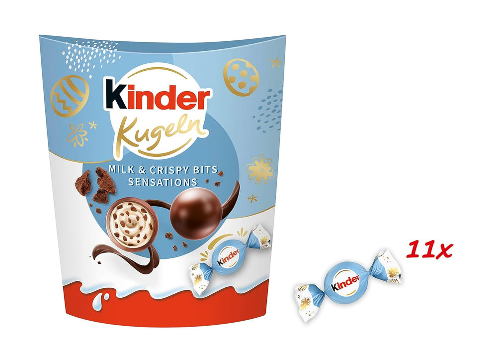Kinder Balls Milk & Crispy Bits Sensations 90g – Mælkechokoladekugler med mælkefyld og kakaochips – Påskechokolade, påskeslik – påskegave og souvenir