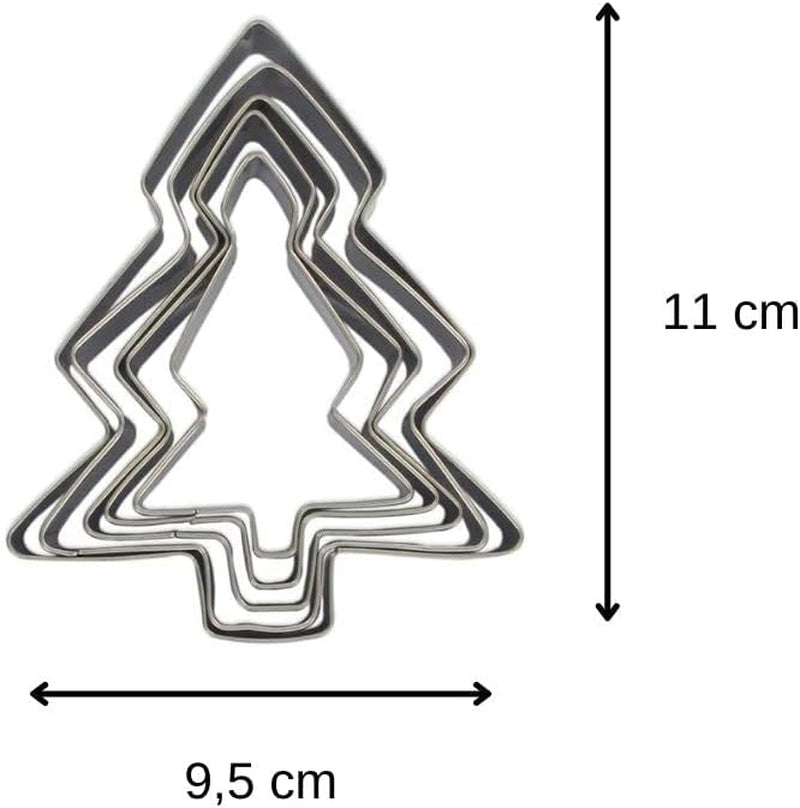 Zenker 44814 Set de 5 forme de biscuiți pentru brad de Crăciun, forme pentru brad de Crăciun, formă de biscuiți, oțel inoxidabil, argintiu, 11 x 9,5 cm