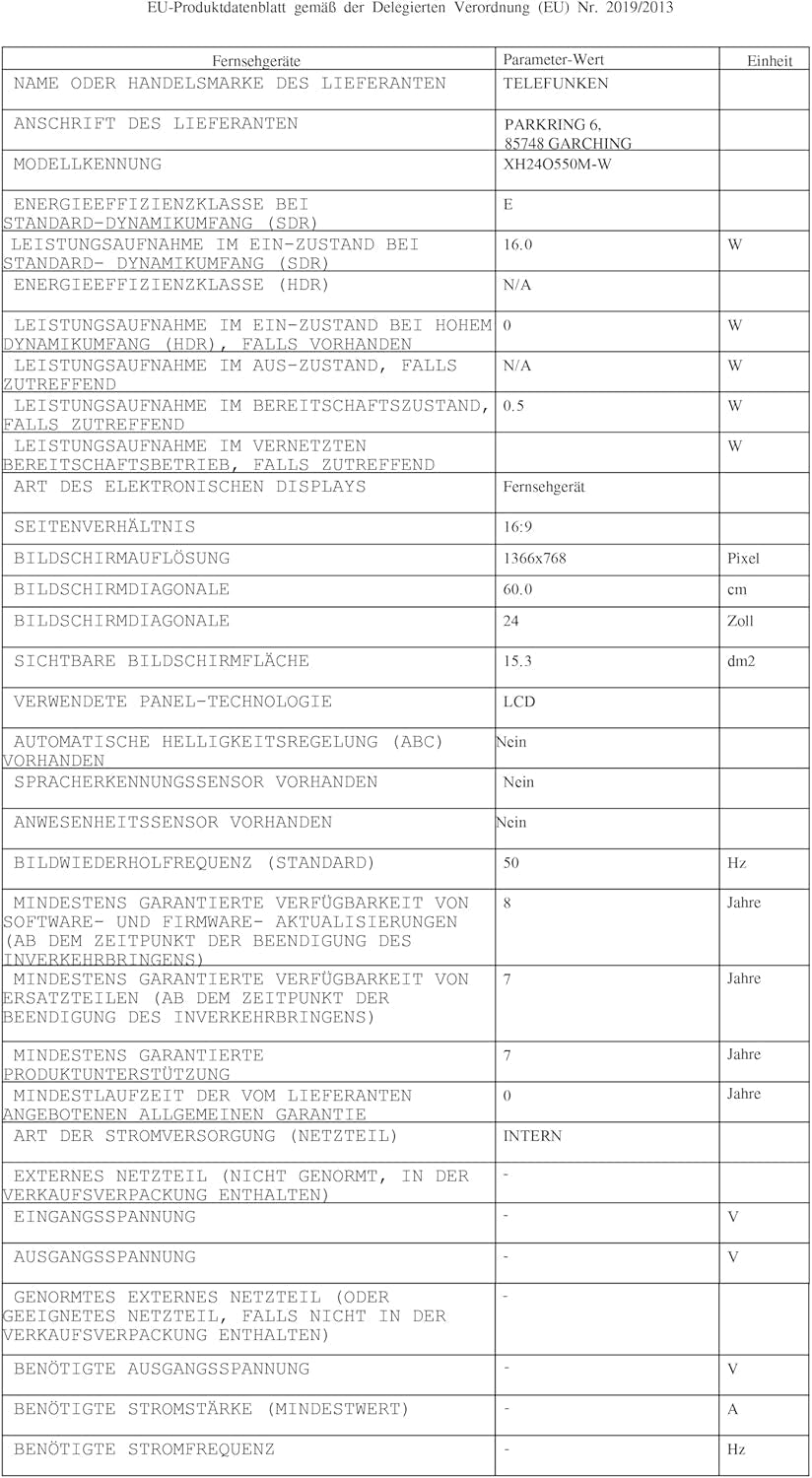 Televizor TELEFUNKEN XH24O550M-W de 24 de inci - Televizor HD-Ready cu diagonală de ecran de 60 cm și tuner triplu integrat, televizor LED alb