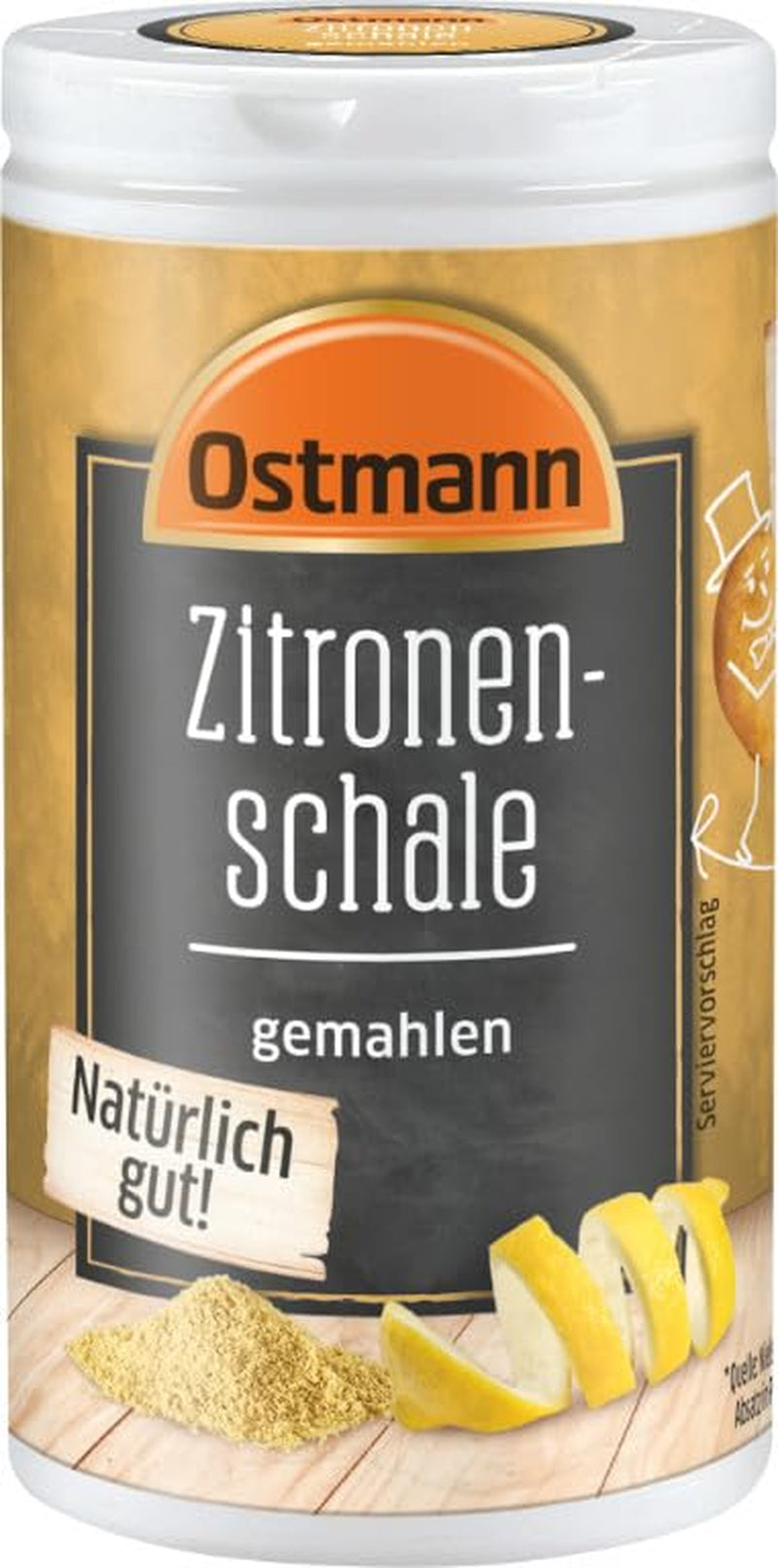 Ostmann Gewürze – Zitronenschale, gemahlene Schale für ein frisches Zitronen-Aroma, zum Backen oder Verfeinern von Soßen, Dressinger & Desserts, veganske, 35 g (Verpackungsdesign kann abweichen)