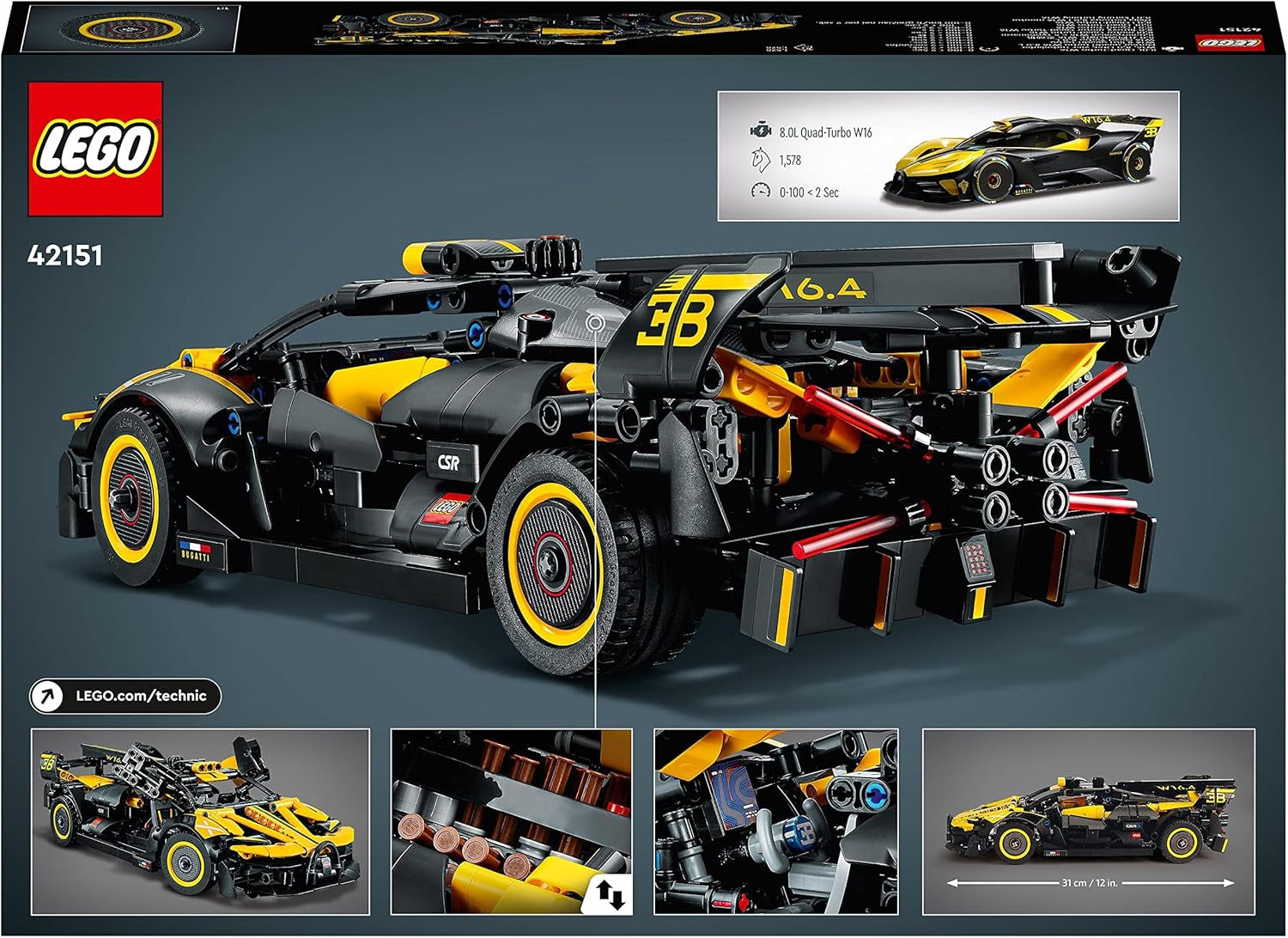 LEGO Technic Bugatti racerbil, bilmodelsæt, sportsvognslegetøj, ikonisk samlerbilsæt, byggelegetøj fra 9 år 42151 Byggesæt Besuche den LEGO-Store