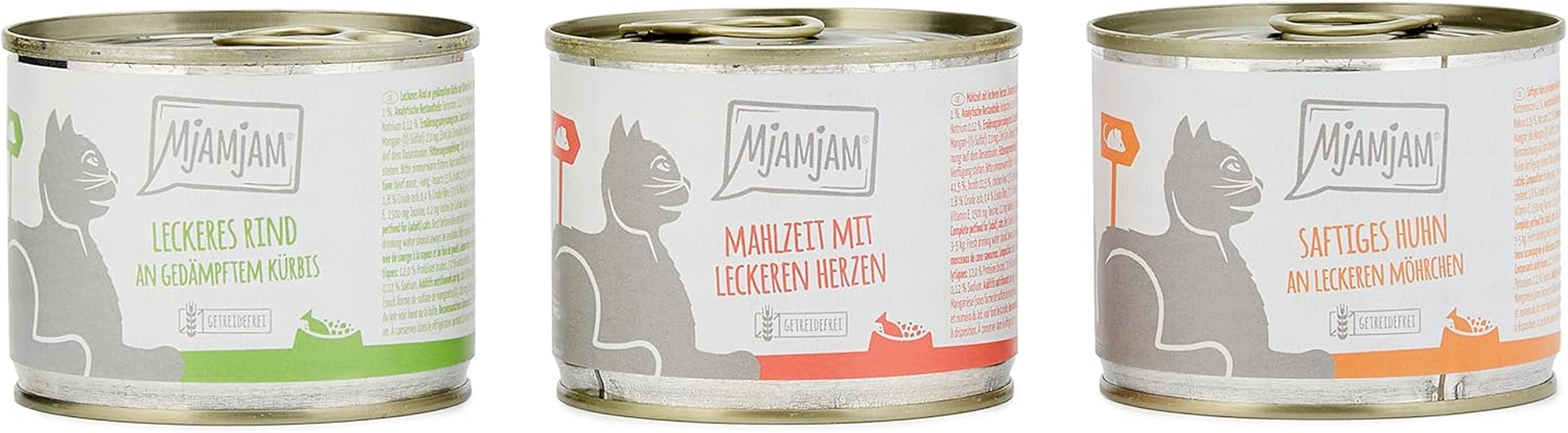 MjAMjAM - Hrană umedă premium pentru pisici - Pachet mixt I - Pui, Vită, Inimi, pachet de 6 (6 x 200 g), fără cereale cu carne suplimentară