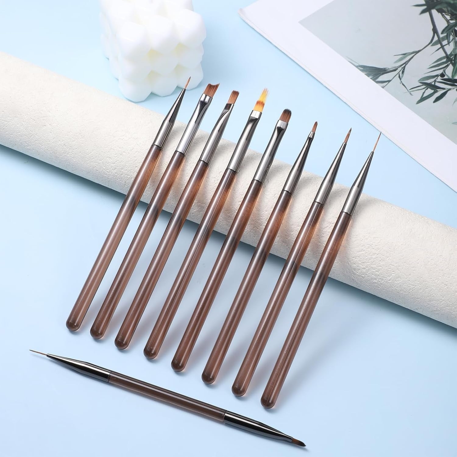 10 Stück Nailart Pinsel Set, Braun Nail Art Brushes Nailart Design Pinsel Nageldesign Pinselfür Gelnägelfür Heimwerker Maniküre Salon Zuhause Nailpinsel Set