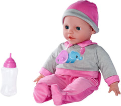 Simba 105140066 - Laura Interactive, păpușă cu corp moale și ochi adormiți, bolborosește când este mișcată, bea dintr-o sticlă și adoarme, 40 cm, păpușă bebeluș pentru copii de la 2 ani