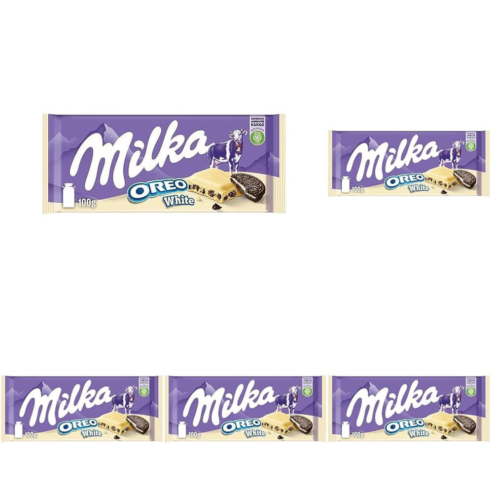 Milka Oreo Sandwich – Alpine mælkechokolade, fyldt med sprøde stykker Oreo cookies og glat vaniljecreme – 92g