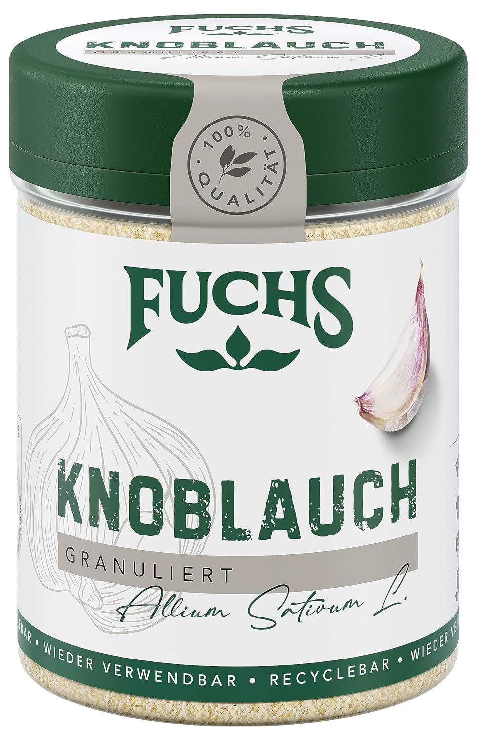 Fuchs Gewürze - Hvidløg granuleret - würzig-zwiebliger Geschmack für Tzatziki, Knoblauchbutter eller Gemüsegerichte - naturlige ingredienser - 85 g i wiederverwendbarer, genbrugsbarer Dosis