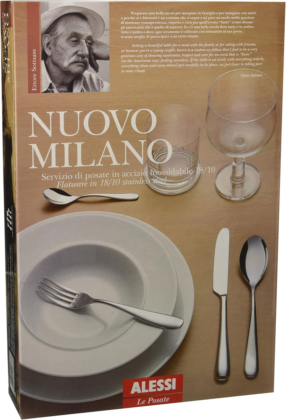 Alessi 5180S24M Nuovo Milano Monobloc bestiksæt 24 stykker poleret rustfrit stål 18/10 Køkken Naty Shop