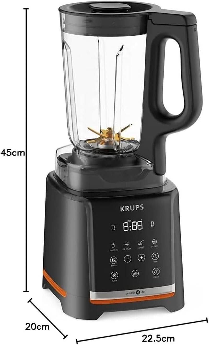 Krups Highspeed - Standmixer Infinymix KB9158 | 1600 W | 5 Automatiske programmer + Manuel Einstellung | Tritanbehälter | Inkl. Receptheft | Smoothies, shakes, knust is | Schwarz Kitchen Naty Shop