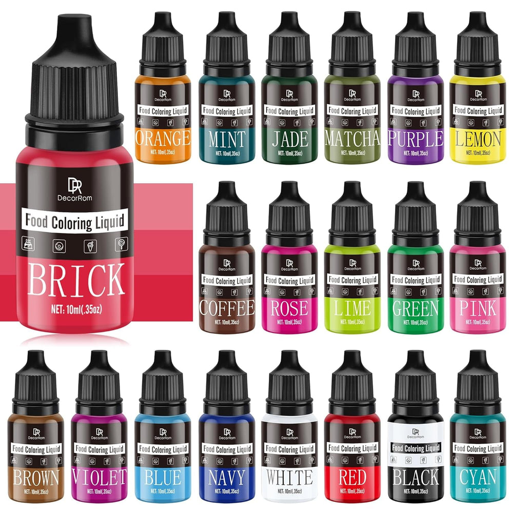 Colorant alimentar - 20 de culori x 10 ml coloranți alimentari concentrați lichizi pentru decorarea torturilor, copt, fursecuri, macaroane - Colorant alimentar fără zahăr pentru băuturi, decorarea torturilor, slime DIY, ouă de Paște