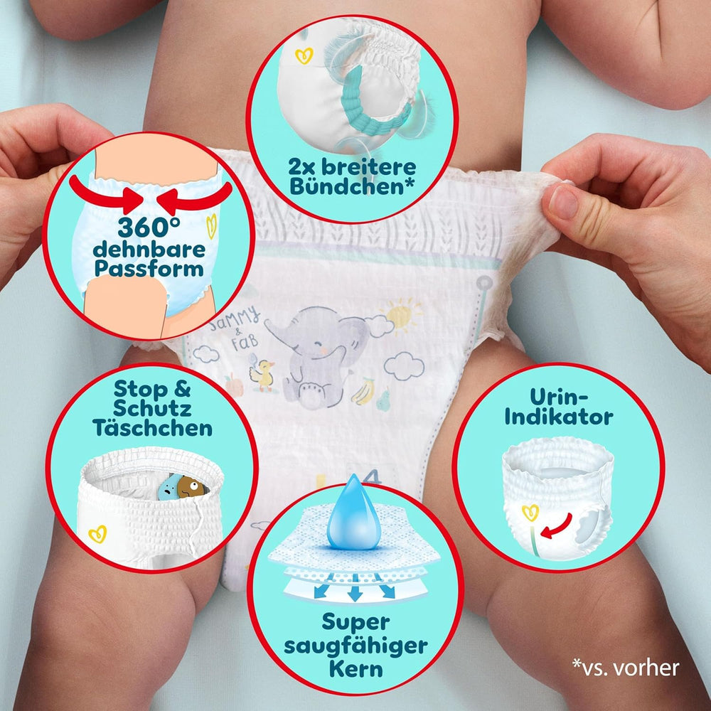 Pampers Premium Protection Pants Größe 6, 78 Windeln, 13kg-19kg, Mit 360° Fitform, 2x breiteren Bundchen as vorher for Komfort & Schutz + 10 Stück Pampers Aqua Baby-Weuchttücher enthalten