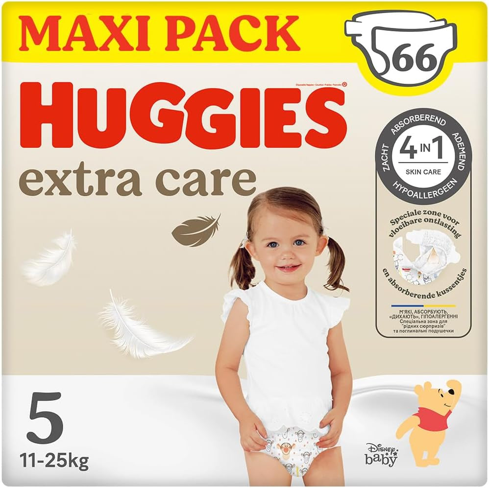 Huggies Extra Care Disney Babybleer, størrelse 5 (12-22 kg), 2 pakke x 33 bleer, 66 bleer i alt