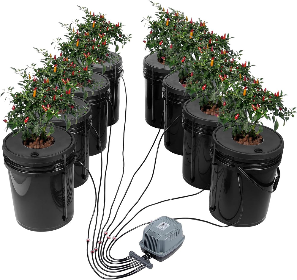 VEVOR DWC Hydroponic Grow System Dryp Pot Kit Hydroponic Grow Systems Dybvandsdyrkning 4 20L spande med luftpumpe Luftsten og vandstandsindikator til grønne bladgrøntsager