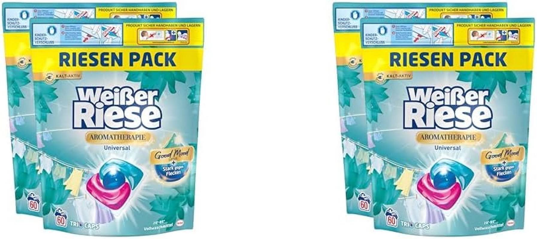 White Giant Universal Trio-Caps Aromaterapi Floral Sensation (120 vaske), Lotus Vaskemiddel, Intens Duftende Heavy Duty Vaskevaskemiddel Naty Shop Vaskemidler 2 x 120 stk.