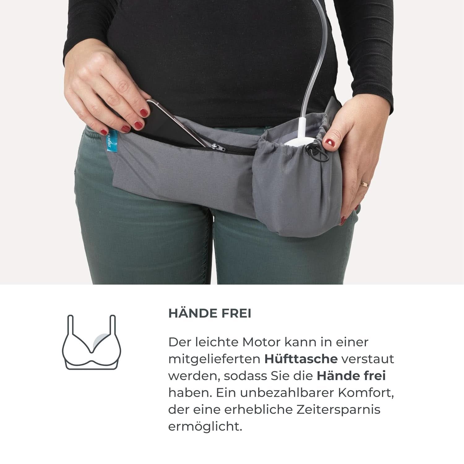 Nuvita Materno Smart Wear 1287W - Håndfri bærbar elektrisk brystpumpe - 3-faset teknologi, tilpasselig, bærbar, dobbelt brystpumpe konverteringssæt tilgængeligt Tilbehør Mad og amning Bebe Naty Shop