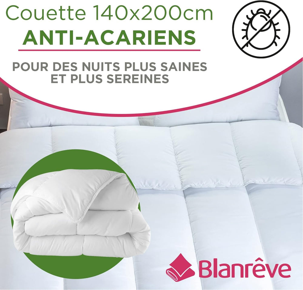 Blanrève - Serenité quilt - Støvmidebehandling - Tempereret 300 G/M² - 140 X 200 Cm - Til enkeltseng - Maskinvaskbar, hvide Dyner og dyner Naty Shop