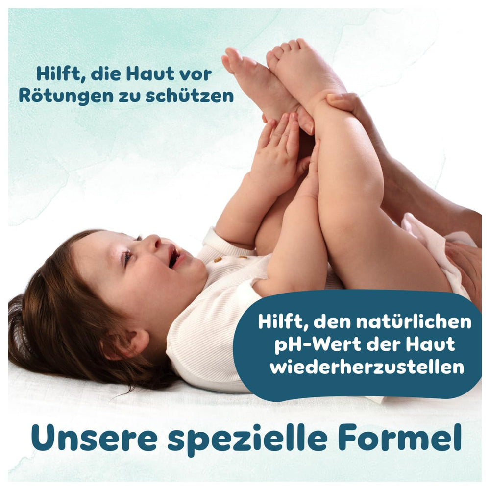 Șervețele umede Pampers Harmony Aqua, 6 pachete a câte 48 de șervețele fiecare, 288 de șervețele în total, ajutând la restabilirea echilibrului natural al pH-ului pielii, loțiune ușoară cu 99% apă