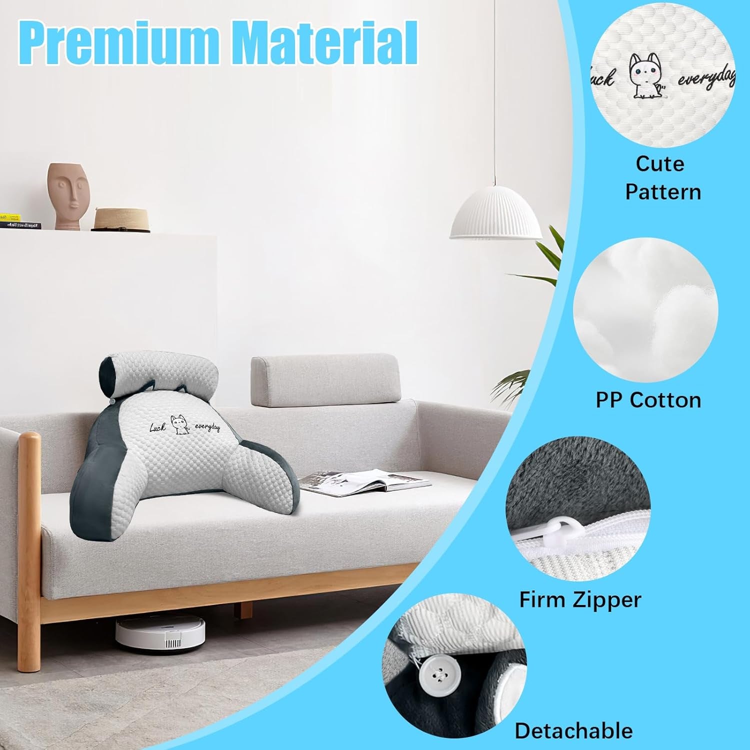 Pernă de citit pentru pat și canapea, pernă de spate pentru adulți de 70x50cm, pernă de citit confortabilă cu suport pentru gât și cotiere detașabile, pernă de scaun pentru citit, vizionat la televizor, relaxare