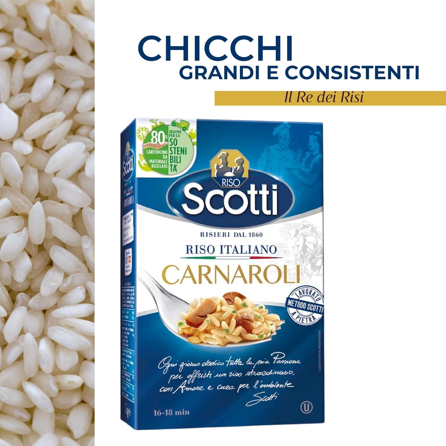 - Carnaroli - Ekstra fine ris til risotto, ris fra Italien, klar på 16 minutter - 1 kg
