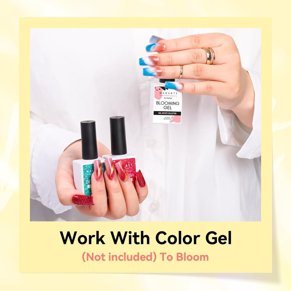 Oja gel Makartt Blooming - 15 ml Gel Blooming pentru întinderea ojei cu culoarea marmoră, vopsea gel, modele de unghii pentru manichiură DIY, flori, animale, acuarelă, kit magic pentru manichiură