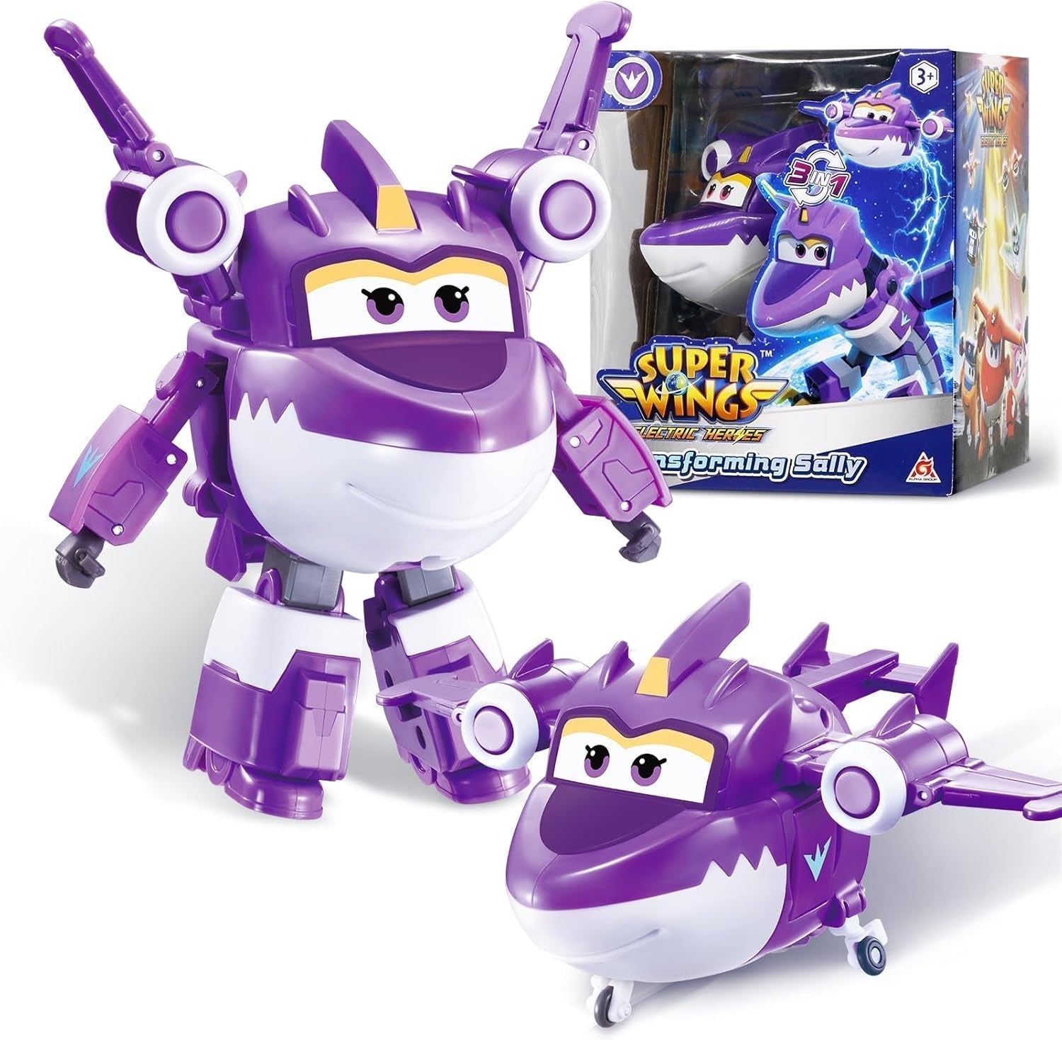 Super Wings Transformation Plane Supercharged Traver, ca. 12,7 Cm Stor børnelegefigur legetøjsflyvemaskine og robotfigur til drenge og piger over 3 år Sølv actionfigurer Naty Shop Sally