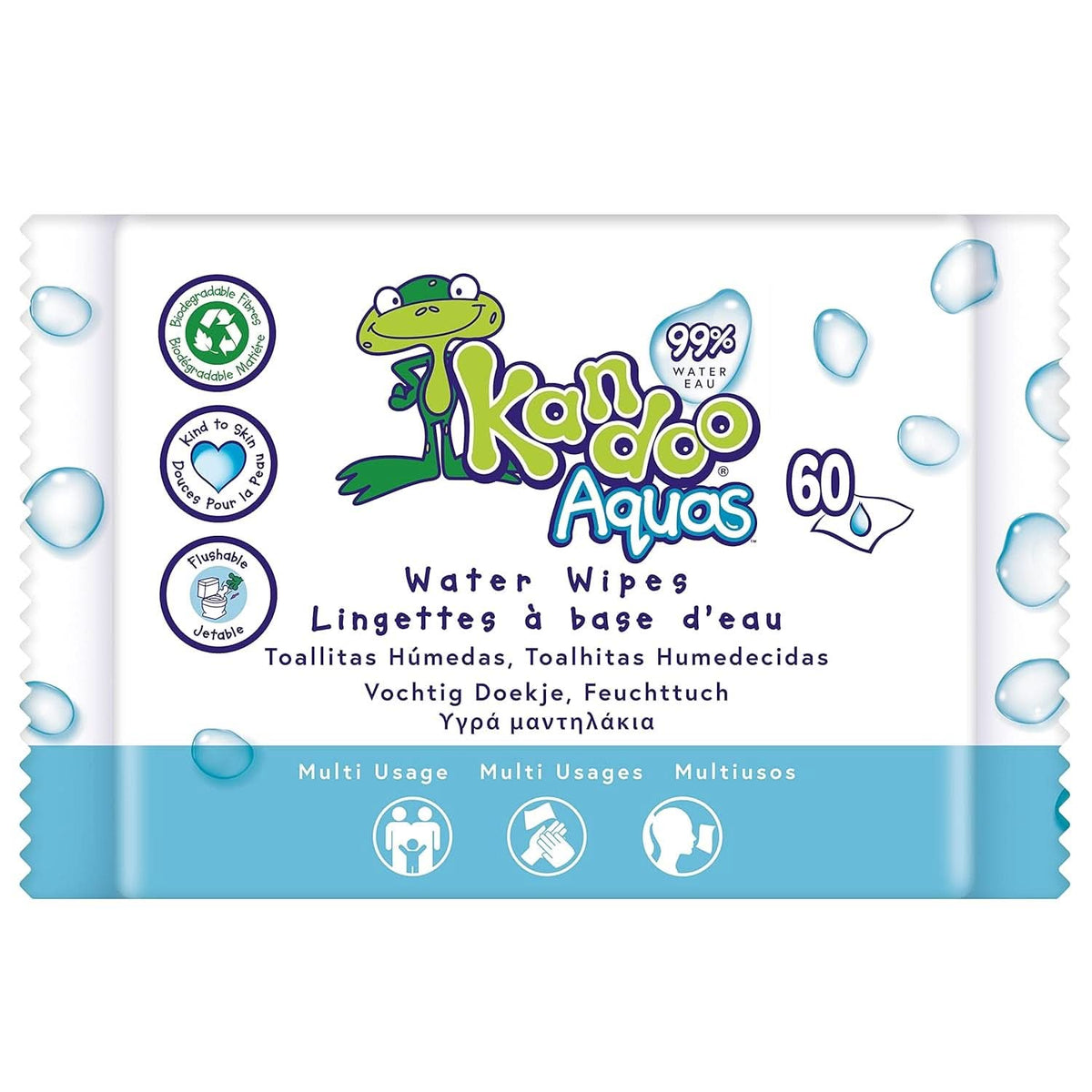Aquas multifunktionelle toiletservietter 99% vand Pakke med 60 Baby Wet Wipes Naty Shop