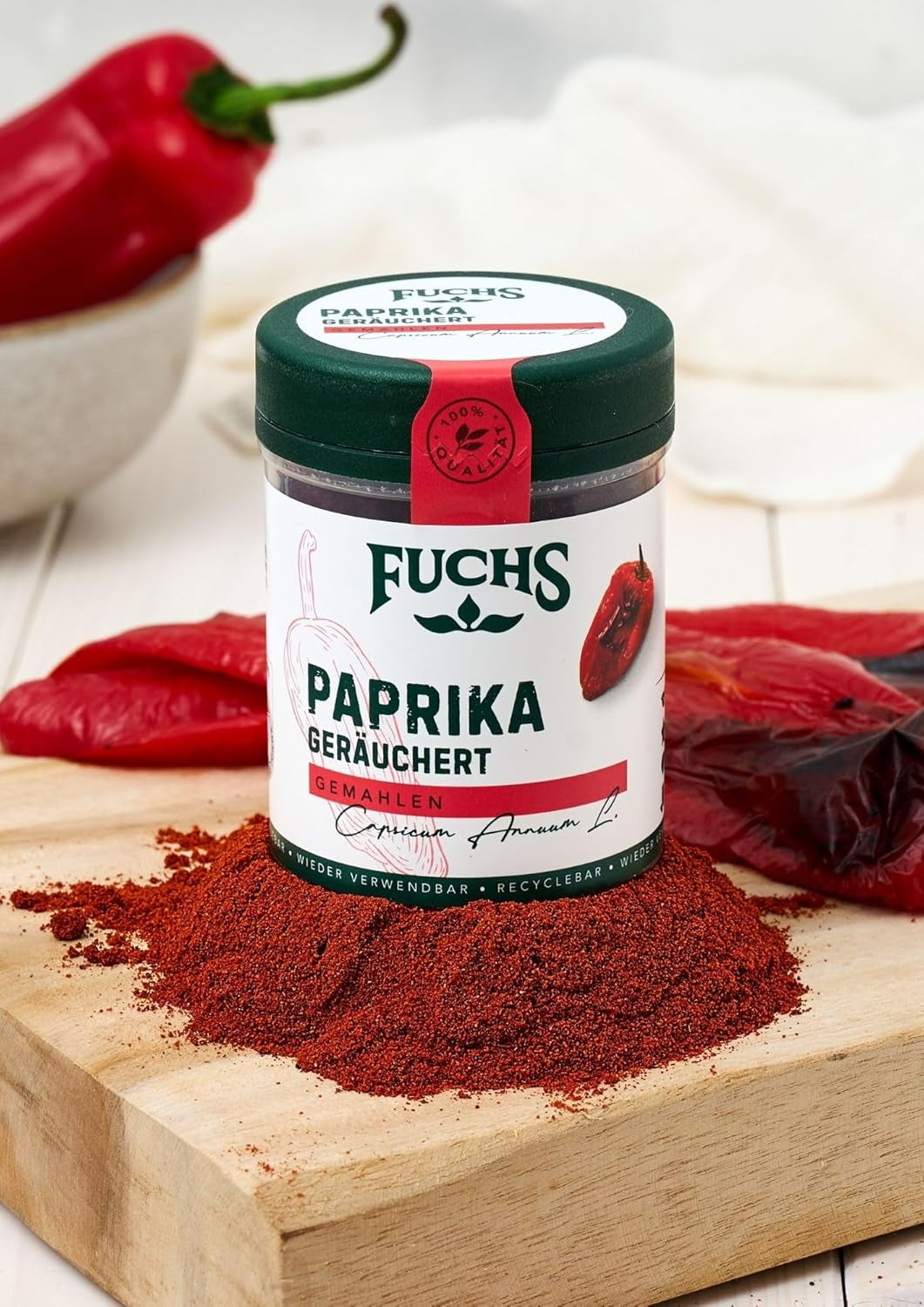 Fuchs Gewürze - Paprika geräuchert gemahlen - rauchiger Gesmack für BBQ, Gulasch eller Tofu - naturlige ingredienser - 60 g i wiederverwendbarer, genbrugsbarer Dosis