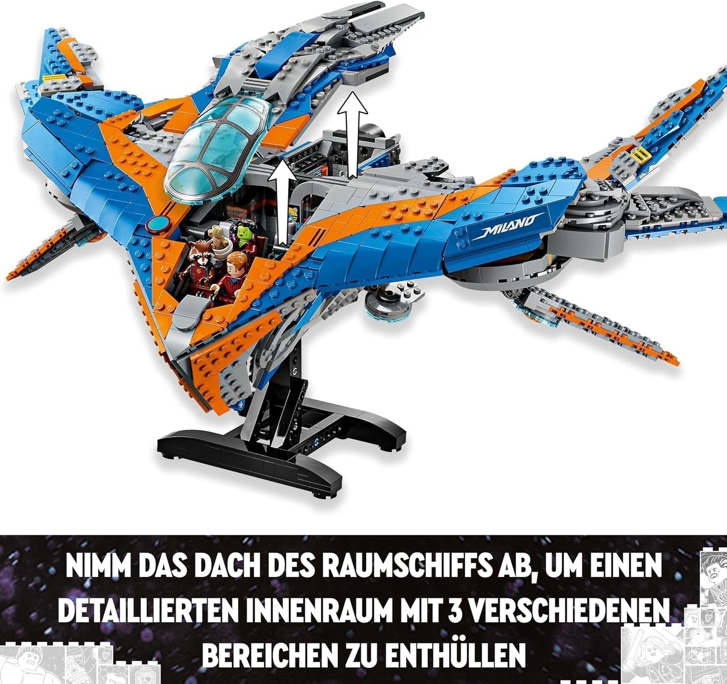 LEGO Marvel Guardians of the Galaxy: The Milano Building Spaceship Model with 4 Superhero Minifigures Avengers Flyer for Space Adventures Gave til drenge og piger 76286 Byggesæt Beuche den LEGO-Store