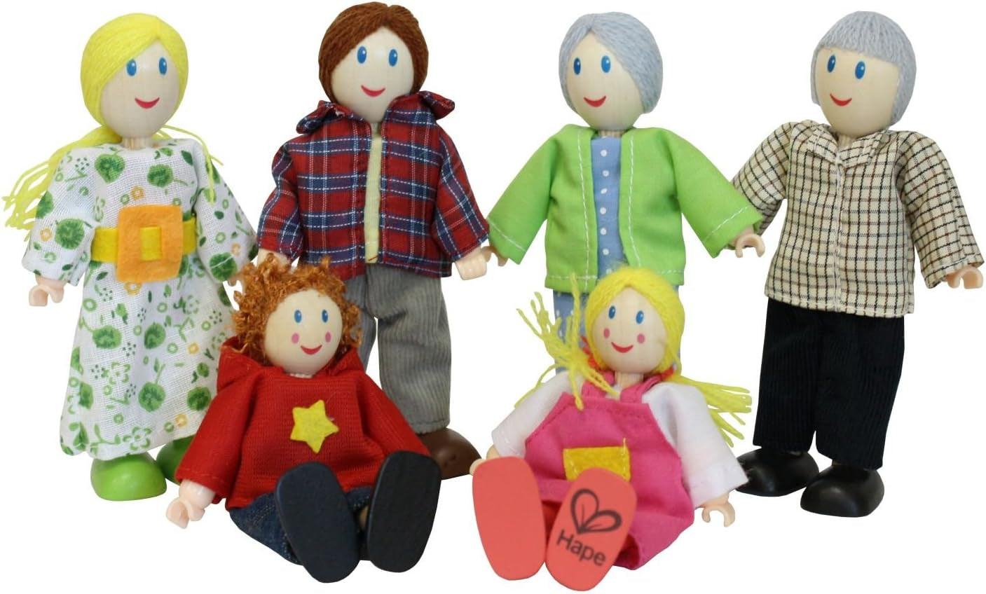 Hape E3401 Casă Patru Anotimpuri, Mobilată și E3500 - Familie de Păpuși, Piele Deschisă