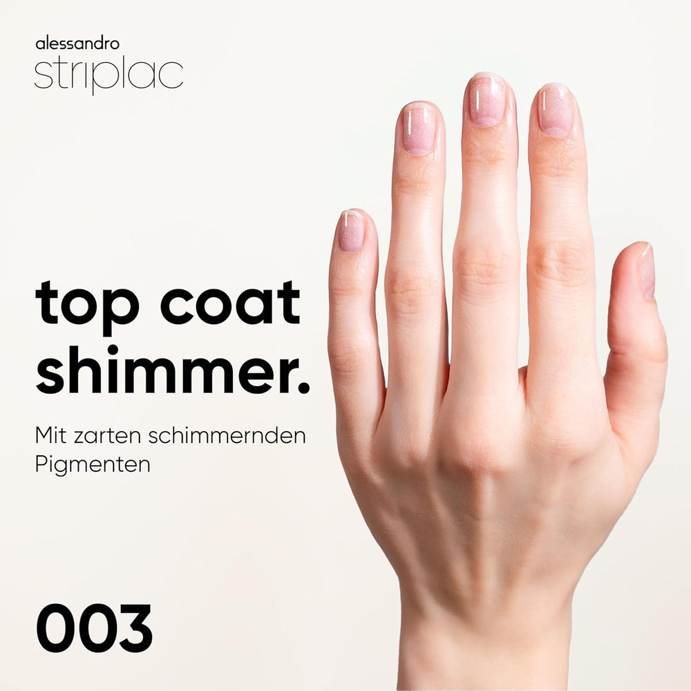 alessandro Striplac UV Top Coat Shimmer - Lyse, ridsefaste negle i op til 15 dage - Kan bruges med eller uden farvestof - Skånsom fjernelsesteknologi - Vegansk - Sølv, Gennemsigtig, 6,5 ml