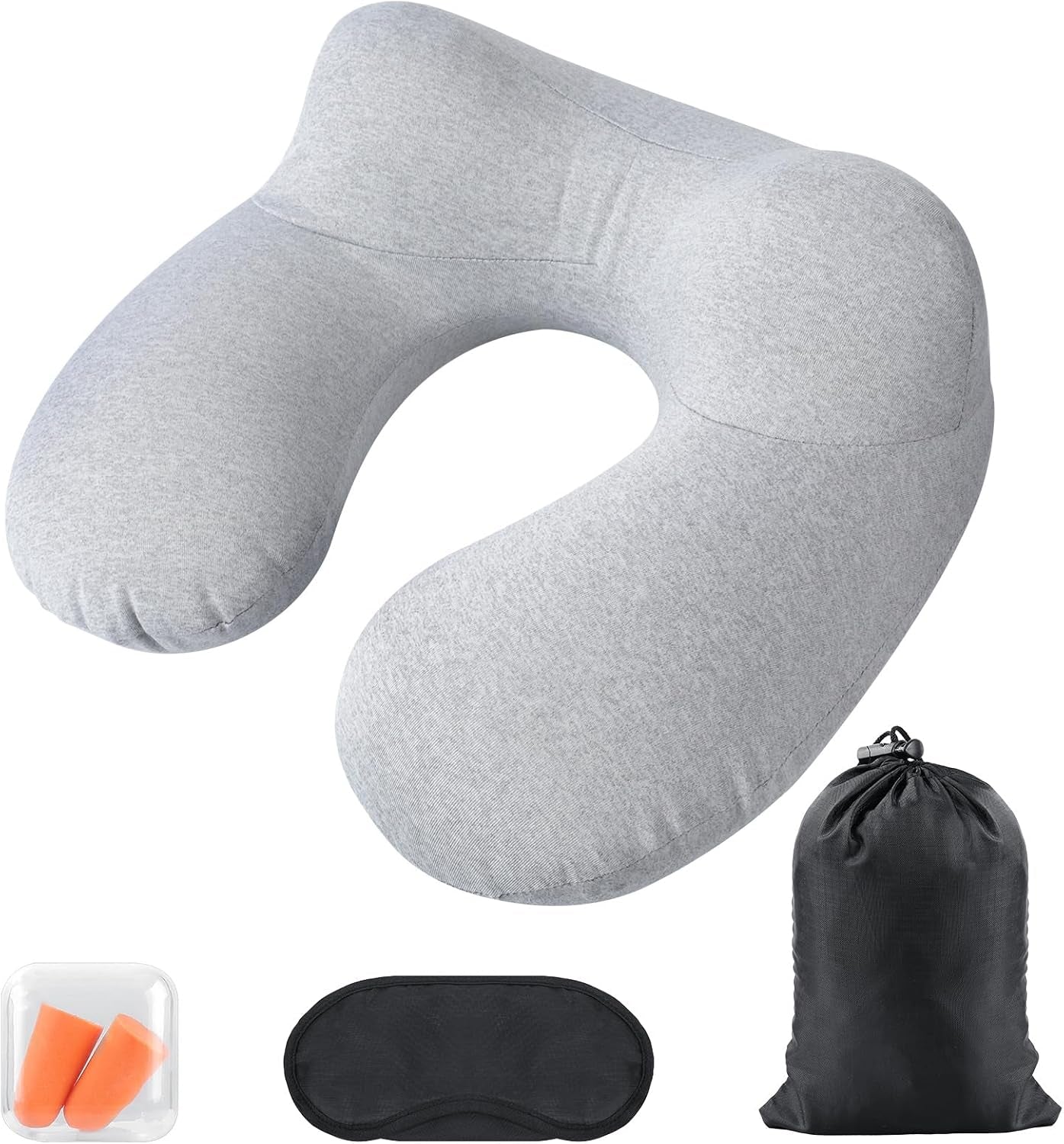 Aiqinu Pernă gonflabilă pentru gât Pernă de călătorie, Compact Quick Neck Pillow gonflabil cu capac de pernă lavabil pentru călătorii cu mașina, avionul, trenul, biroul, familia Perne calatorie Naty Shop Gri deschis