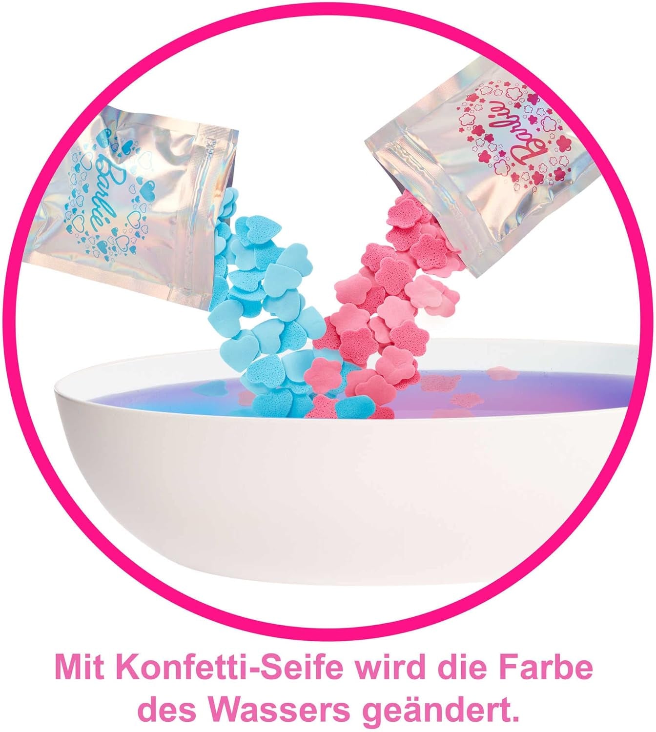 Barbie Self-Care Series, Confetti Bath, păpușă Barbie cu păr blond, costum de baie, cățeluș, 2 pachete de săpun Confetti, accesorii Barbie, 1X păpușă Barbie inclusă, potrivită ca un cadou, Hkt92 Papusi Naty Shop