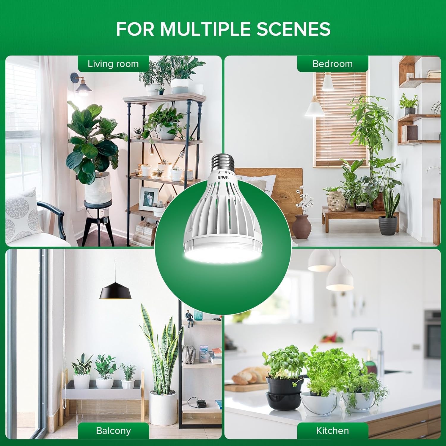 SANSI 30W Full Spectrum LED indendørs plantelampe 250W ækvivalent høj PPFD E27 Grow Light 4000K 660nm 60° Strålevinkel Grow Lampe til Frøplanter Grøntsager Blomster Hydroponics