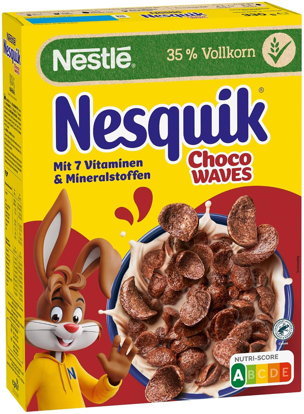 Nestlé Choco Waves, sprød bølgeformet chokolademorgenmad (33 % fuldkornsindhold), 1 pakke (1 x 330 g)