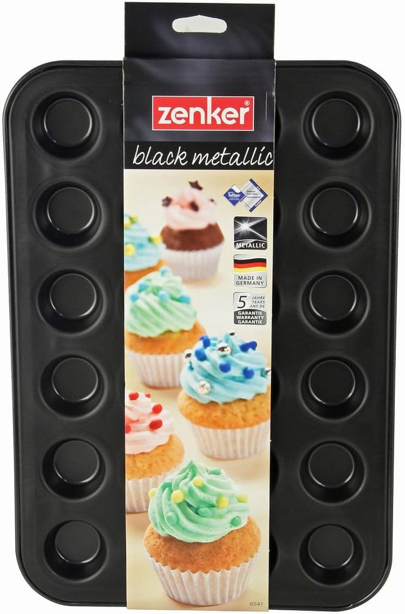 Zenker 6541 Black Metallic 24Er Mini-Muffinform – Antihaftbeschichte Für Perfekte Mini-Muffins, Ø 4,5 Cm, ​​Made in Germany Forme og bageplader Naty Shop