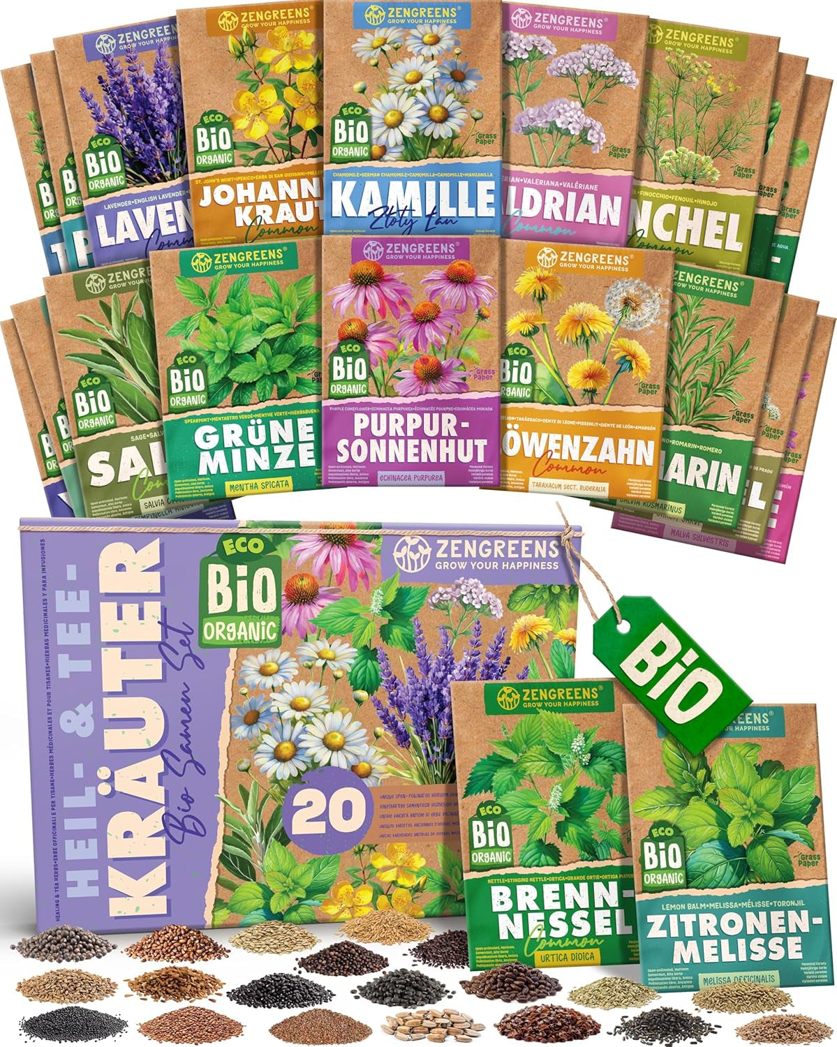 Økologiske basilikumfrø i et sæt med 6 - 6 basilikumfrø til nem dyrkning i haven, balkonen eller højbedet - Plantefrø - Frøplanter