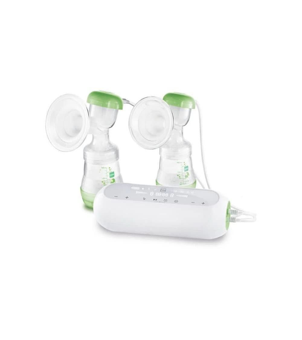 MAM - Elektriske Doppel-Milchpumpe – 2-I-1-Milchpumpe Mit 9 Intensitätsstufen Und 3 Stunden Akkulaufzeit – 2 Easy Start Anti-Kolik Flaschen & 2 Vorratsdosen Inklusive – Grün Accessories Mad og Amning Baby Naty Shop