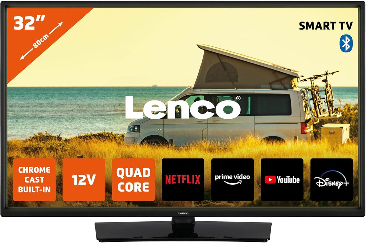 Lenco LED-3263BK (V2) - Televizor inteligent Android de 32 de inci, negru - Imagini strălucitoare, streaming flexibil și Chromecast integrat - HD-Ready, HDR, Wi-Fi, Bluetooth - Ideal pentru acasă și în deplasare