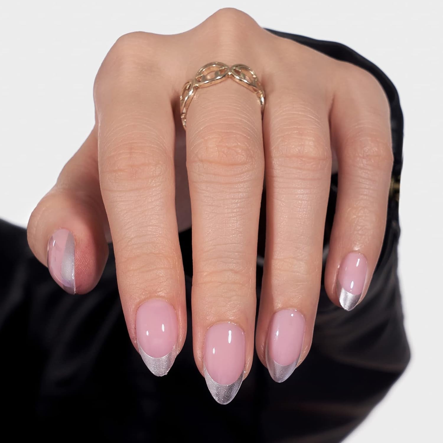 Btartbox Unghii False Scurte și Pătrate, Model Baby Boomer, pentru Lipire, Unghii False Albe, Roz Gradient, Unghii Artificiale Scurte cu Lipici de Unghii, 30 Bucăți Unghii False Artificiale Pătrate